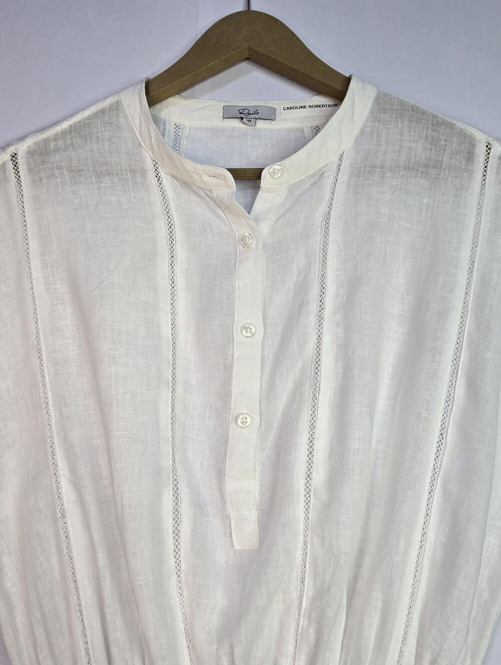 RAILS Size XS Lightweight Crisp White Smocked Waist Tiered Linen Blend Dress - Picture 7 of 12